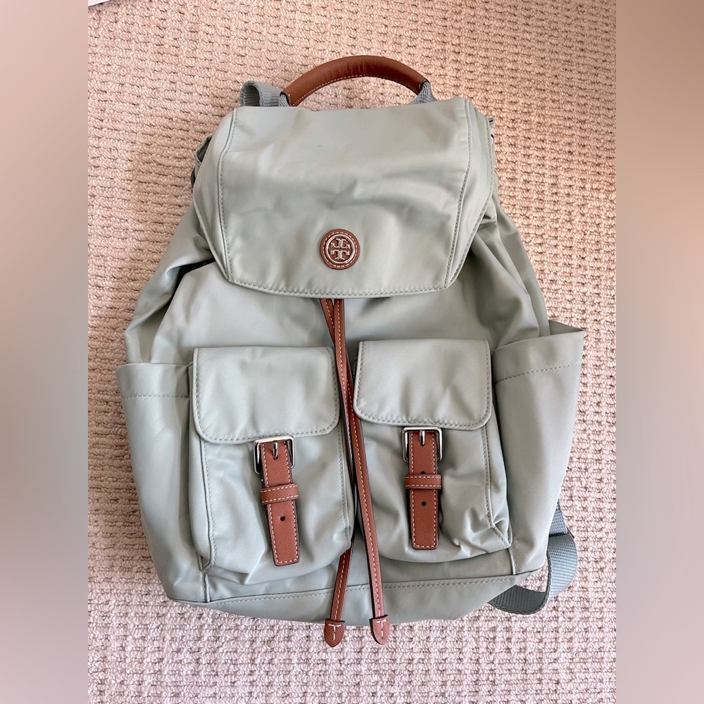 Like new Tory Burch Virginia Flap Backpack Blue Celadon